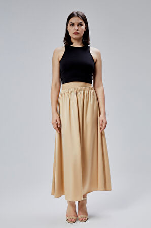 Vizon Regular Büzgülü Beli Lastikli Saten Etek