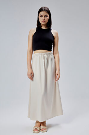 Taş Regular Büzgülü Beli Lastikli Saten Etek