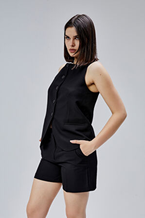 Siyah Regular Fit Astarlı Askılı Yelek