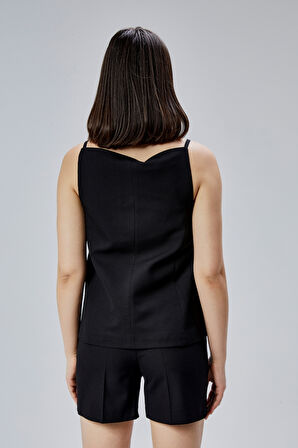 Siyah Regular Cepli Dokuma Şort