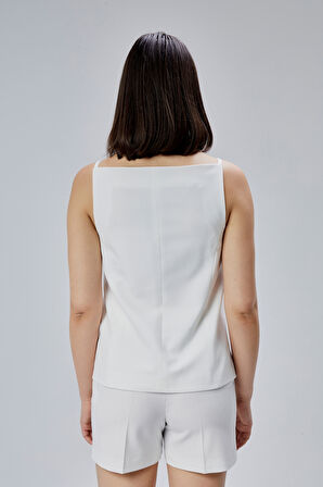 Ekru Regular Cepli Dokuma Şort