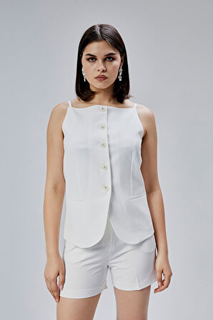 Ekru Regular Cepli Dokuma Şort