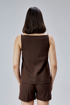 Kahverengi Regular Cepli Dokuma Şort