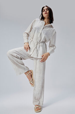 Ekru Regular Batik Gömlek Pantolon Takım