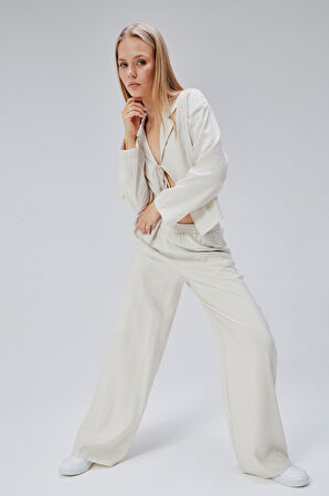 Taş Beli Lastikli Bol Paça Pantolon