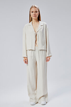 Taş Beli Lastikli Bol Paça Pantolon