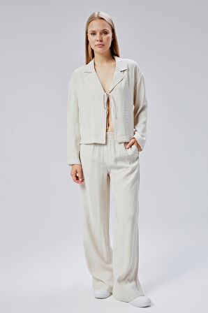 Taş Beli Lastikli Bol Paça Pantolon