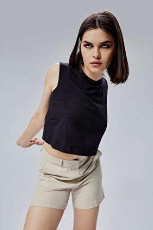 Siyah Regular Crop Bluz