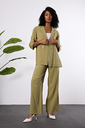 Açık Haki Regular Beli Lastikli Salaş Pantolon