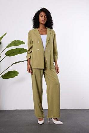 Açık Haki Regular Beli Lastikli Salaş Pantolon