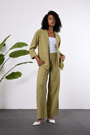 Açık Haki Regular Beli Lastikli Salaş Pantolon