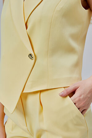 Sarı Regular Fit Astarlı Dokuma Yelek