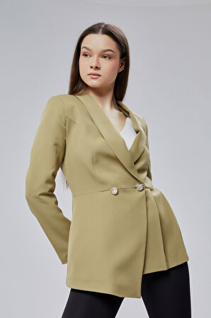 Haki Regular Fit Pile Detaylı Blazer Ceket