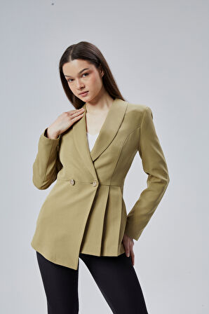 Haki Regular Fit Pile Detaylı Blazer Ceket