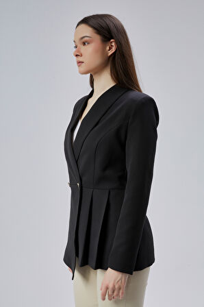 Siyah Regular Fit Pile Detaylı Blazer Ceket