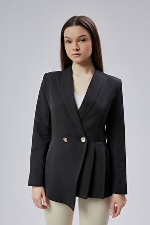 Siyah Regular Fit Pile Detaylı Blazer Ceket