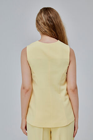 Sarı Oversize Kruvaze Yaka Astarlı Yelek