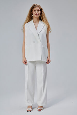 Ekru Salaş Kesim Dökümlü Pantolon