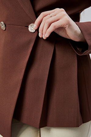 Kahverengi Regular Fit Pile Detaylı Blazer Ceket