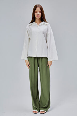 Ekru Oversize Poplin Gömlek