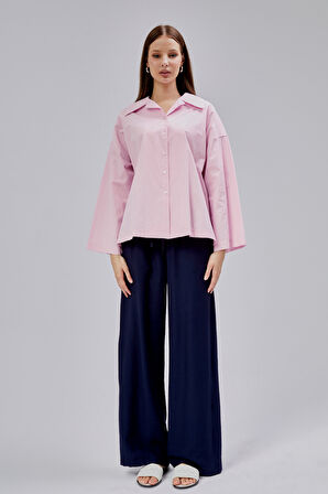 Pembe Oversize Poplin Gömlek