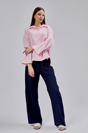 Pembe Oversize Poplin Gömlek