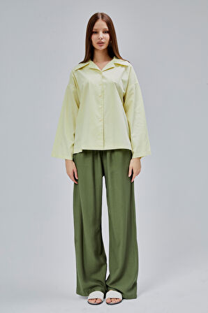 Sarı Oversize Poplin Gömlek