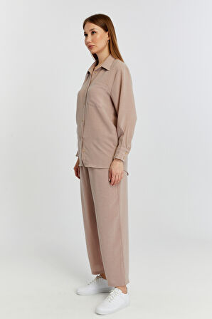 Kadın Vizon Bol Paça Dokuma Pantolon