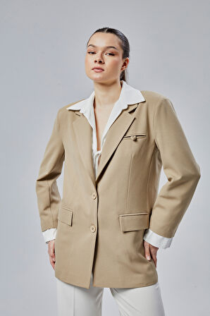Vizon Gömlek Detaylı Regular Blazer Ceket