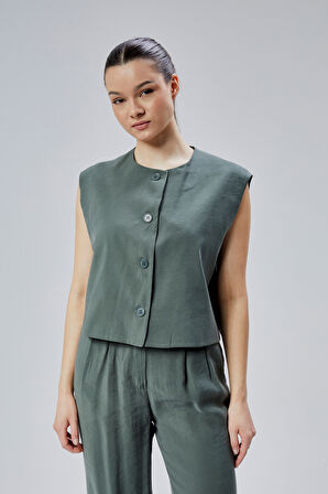 Yeşil Regular Modal Kumaş Yelek