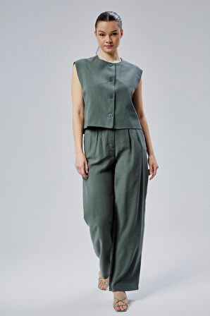 Yeşil Regular Modal Kumaş Yelek