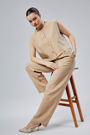 Kadın Taş Rahat Kesim Dokuma Pantolon