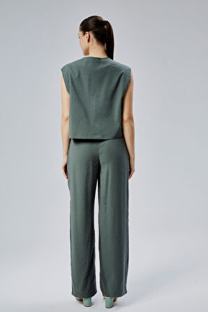 Kadın Yeşil Rahat Kesim Dokuma Pantolon