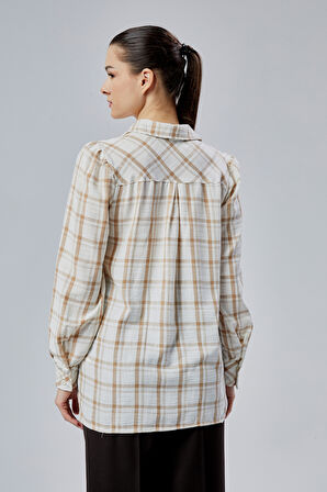 Kadın Vizon Ekoseli Regular Dokuma Gömlek