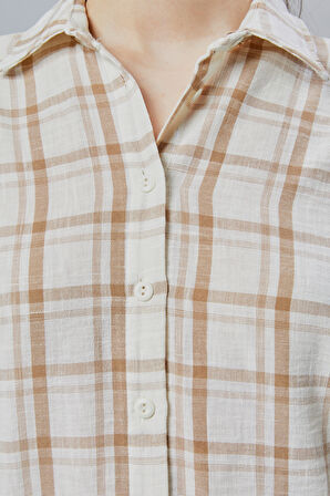 Kadın Vizon Ekoseli Regular Dokuma Gömlek