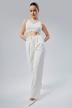 Kadın Ekru Regular Kalıp Dokuma Palazzo Pantolon