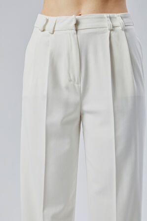 Kadın Ekru Regular Kalıp Dokuma Palazzo Pantolon