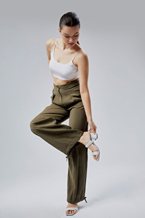 Haki Salaş Kesim Modal Dokuma Pantolon