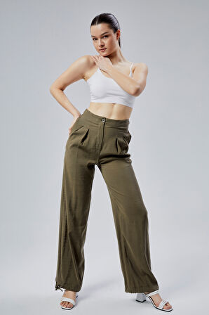 Haki Salaş Kesim Modal Dokuma Pantolon