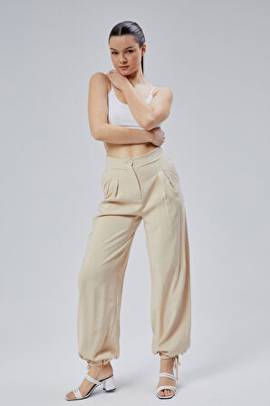 Bej Salaş Kesim Modal Dokuma Pantolon