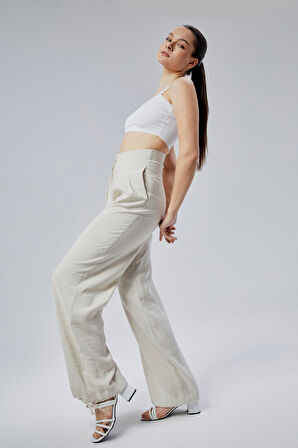 Taş Rengi Salaş Kesim Modal Dokuma Pantolon