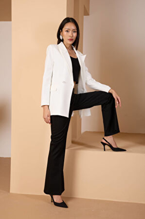 Beyaz Oversize Dokuma Blazer Ceket