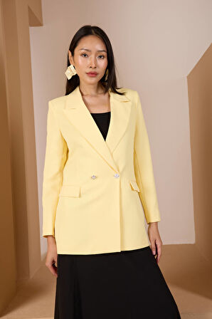 Sarı Oversize Dokuma Blazer Ceket