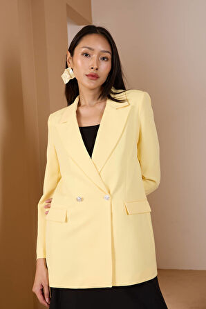 Sarı Oversize Dokuma Blazer Ceket
