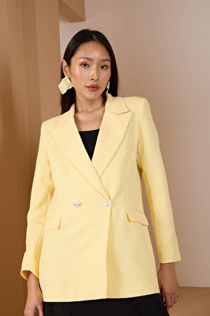 Sarı Oversize Dokuma Blazer Ceket