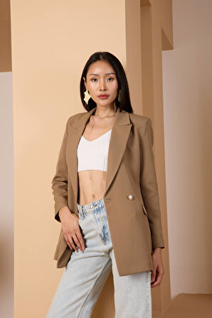 Koyu Vizon Oversize Dokuma Blazer Ceket