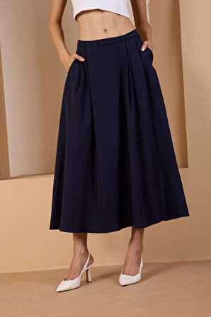 Lacivert Salaş Kesim Dokuma Etek