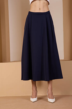 Lacivert Salaş Kesim Dokuma Etek