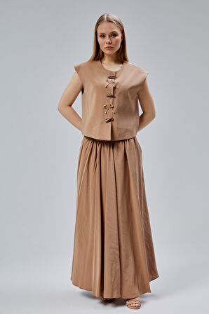 Kahverengi Regular Düğme Detaylı Yelek