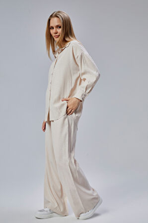 Taş Rengi Taş İşlemeli Salaş Kalıp Gömlek 